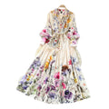 French retroelegancefashionprintingdress women's autumn clothes palace style straps waist single breasted large swing long skirt