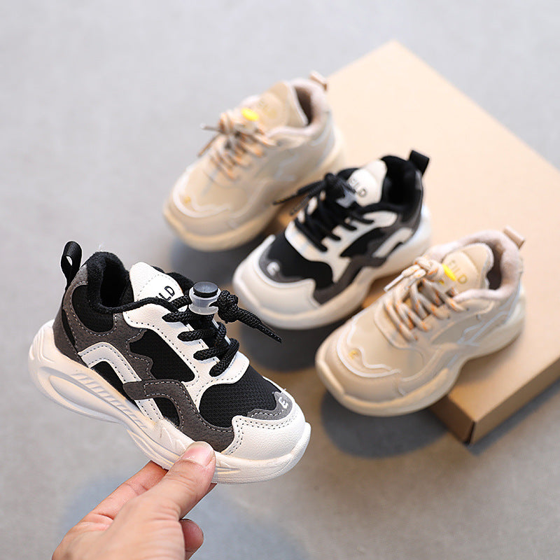 winter fleece-lined kids' sneakers, double-layer cotton shoes, non-slip casual panda shoes for boys and girls, warm dad shoes