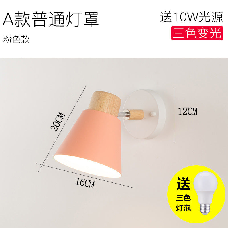 Nordic log style rotatable wall lamp white tapered soft light b&b guest room bedroom staircase casual bedside