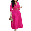 D522export women's clothing new arrival summer fashion lapel long sleeves high waist elegant pleated pure color africandress