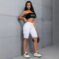 Fashionjeans women's white workwear multi-pocket hole raw edge half length pants high waist elastic cross-border jeans