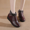Winter ladieswear shoes middle-aged and elderly cotton shoes plus size heattechplaidfleece-linednon-slipflats soft bottom leather shoes wholesale