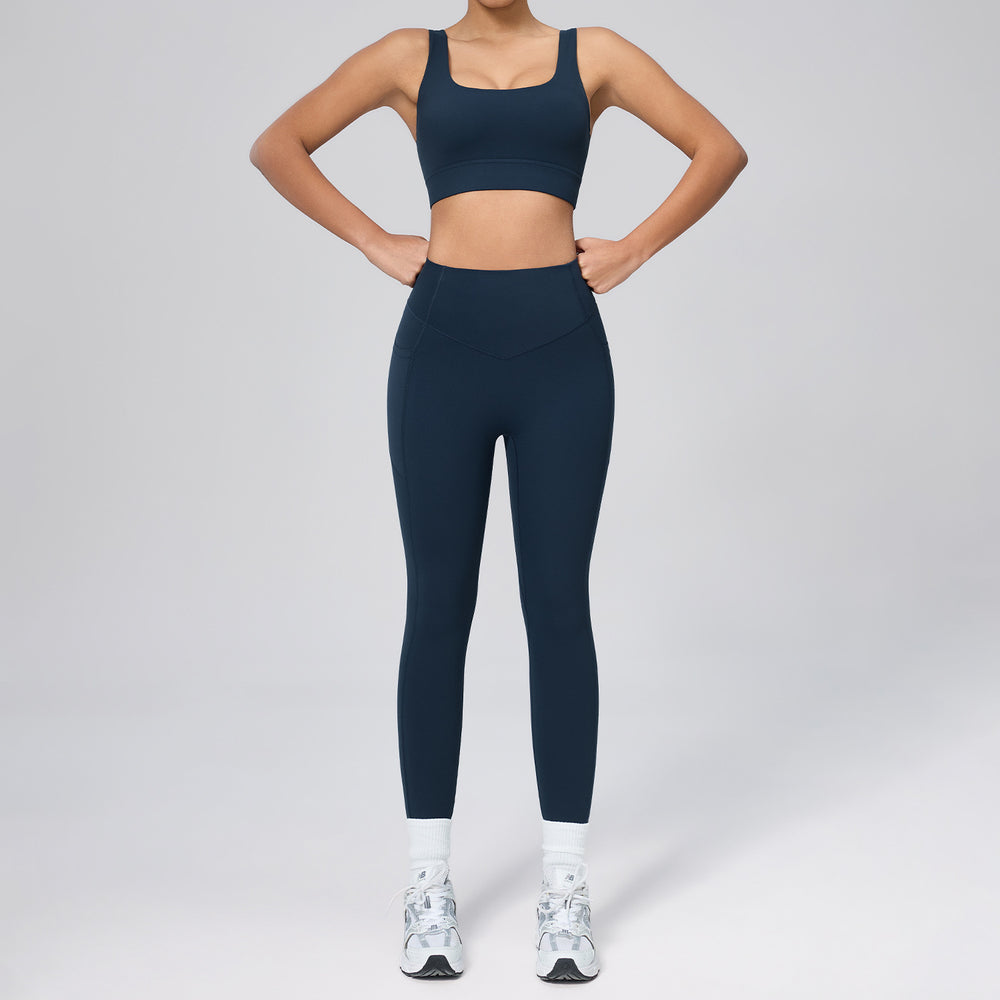 European and american new women's shaping workout set - high waist tummy control pocket yoga outfit - stretchy & breathable fitness set
