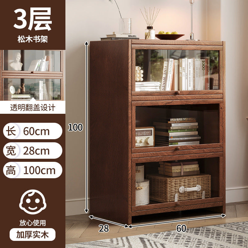 Solid wood bookshelf Shelf Living room floor-to-ceiling glass door New Chinese cabinet Locker Household dust storage bookshelf