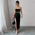 new european and american style women's hollow-out sexy cami dress - summer minimalist black party maxi dress