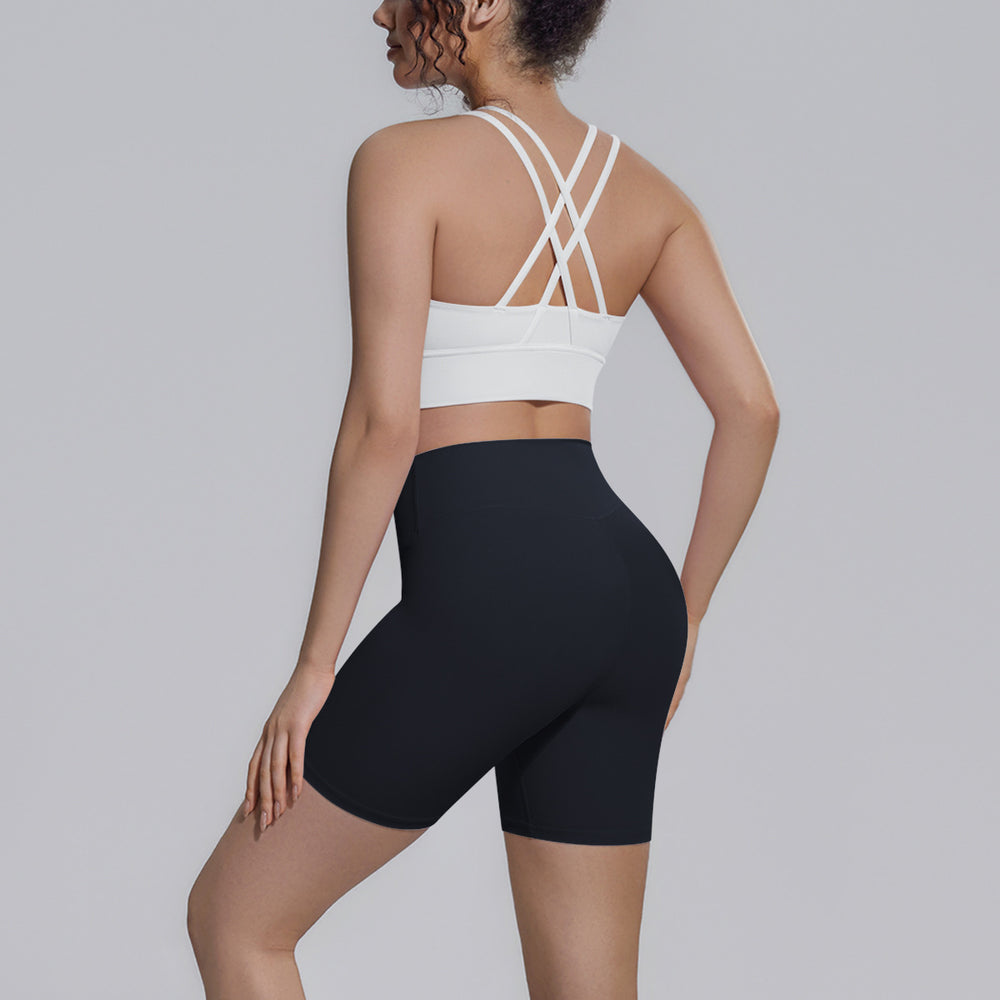 nude tight yoga wear cross-back sports bra suithigh waist hip lifting running fitness wear for women