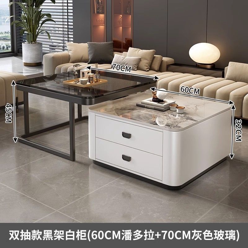 Rock slab coffee table accessible luxury modern casual square small apartment popular living room for home glass new arrival marble table