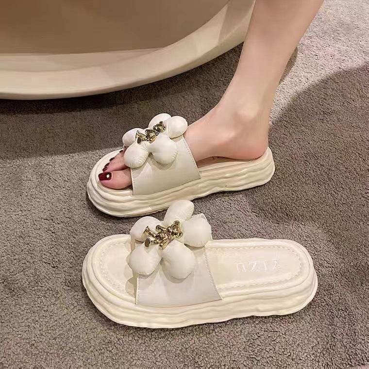 Three-dimensional flower sandals and slippers for women outwearnew arrivalfashion fairy style platform bottomthick sole seaside vacation beach shoes for women
