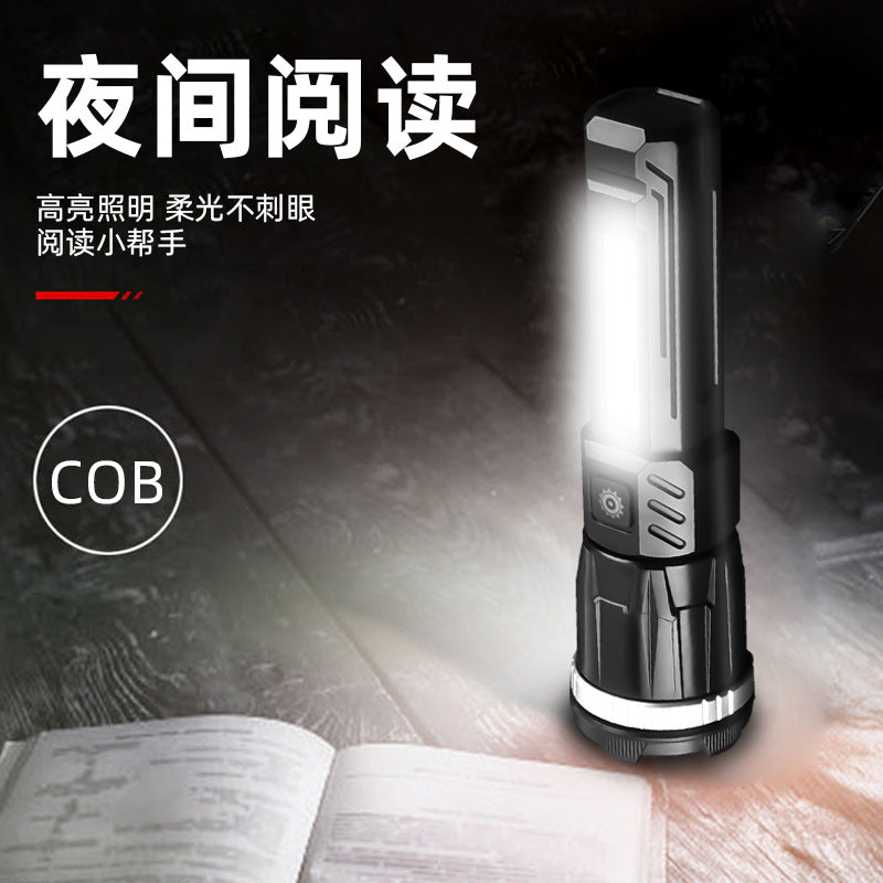 Cross-border new white laser charging flashlight LED telescopic zoom strong light outdoor COB side light with pen buckle flashlight