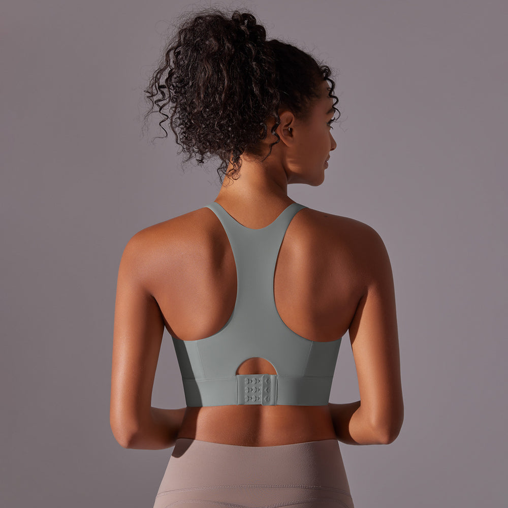 New seamless nude feel solid color racerback hook-and-eye sports bra - perfect for running, fitness, and yoga