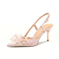 2026 new pointed-toe glitter backless crystal bow buckle stiletto heels - sexy high heels