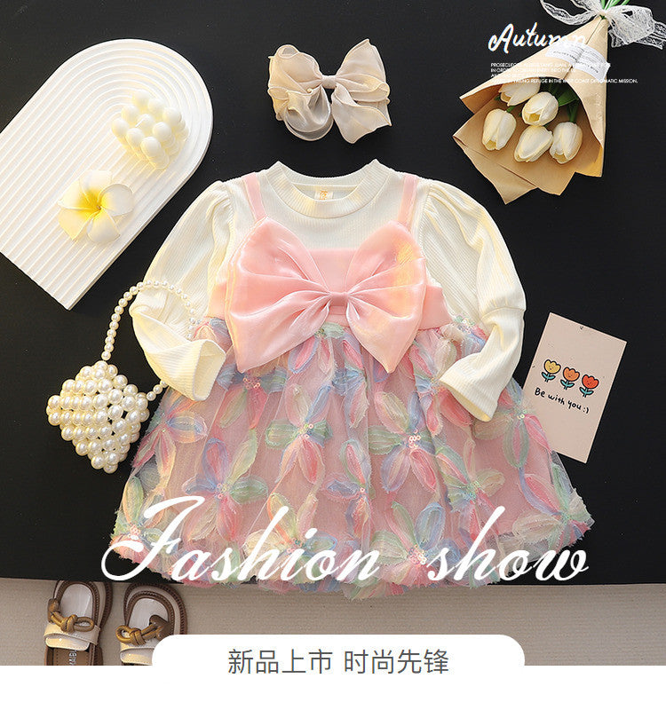 Girls' floral bow gauze dress - new autumn  stylish and chic children's wear - sweet princess dress for baby girls