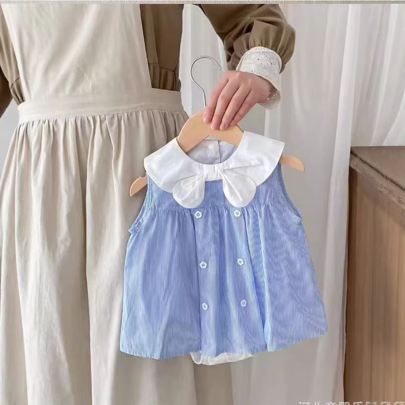 Korean style girls' dress  new girls' princess dress, stylish girls' sailor collar vest dress with bow