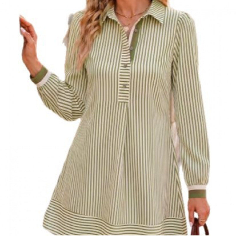 dopamine  autumn new arrival: high-end, elegant bubble sleeve striped mini dress