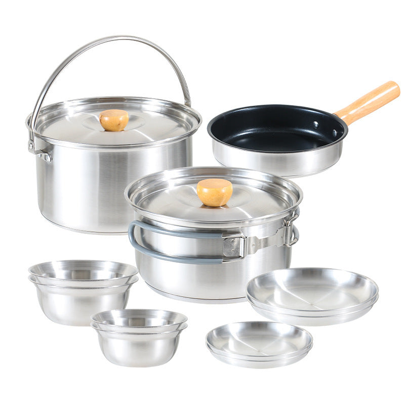 stainless steel cookware set - portable outdoor camping cookware kit with bowls