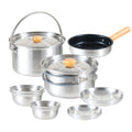 stainless steel cookware set - portable outdoor camping cookware kit with bowls