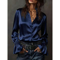 new arrival: solid color wale satin long sleeve blouse