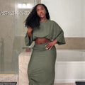 European and american cross-border women's fashion  summer new arrival: casual round neck solid color cropped top and bodycon midi skirt set