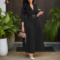 Q107export women's clothing  fashionelegantelegance lapel pure color waist pleated plus size african dress