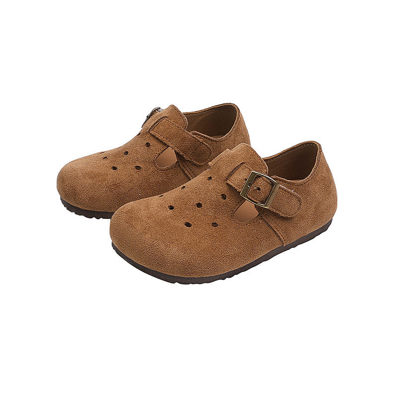 Vancahao niche style design girl cut out birkenstock shoes spring & fallnew arrivalk-stylekids small leather shoes doudou shoes