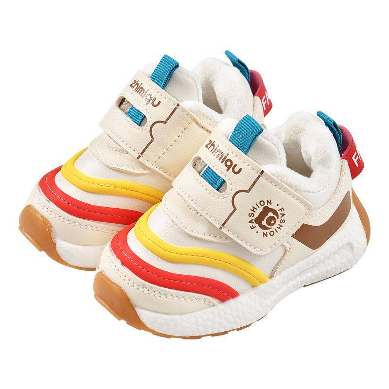 Toddler shoes for baby boys 0-1-3 years old, autumn/winter infant and toddler shoes for baby girls, soft sole non-slip, fleece-lined, extra thick cotton shoes
