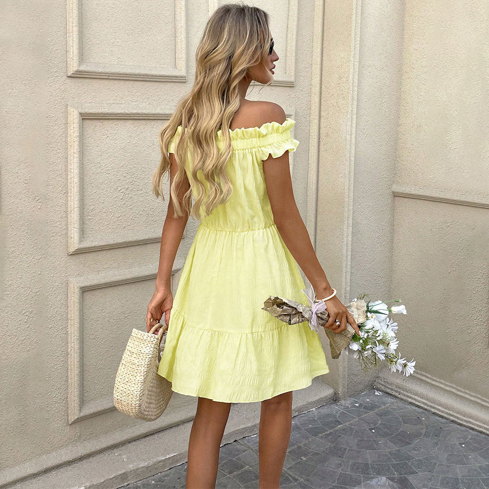 Amazon cross-border women's fashion: french chic off-the-shoulder mini dress - new summer collection, trendy, age-defying, and sweet