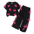 Children's clothing shein cross-border girl suit black t-shirt + pants suit two-piece set