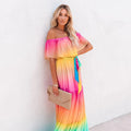 new foreign trade  style printed maxi dress gown   off-the-shoulder cross-border fashion dress