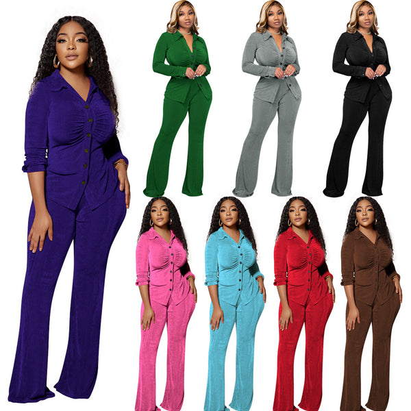 YD8672-E3 European and American women's clothing,  new models, dense velvet, shirt micro-speaker two-piece set,  women's clothing