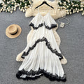 Vacation style lacepatchwork suspender dress female summerk-stylev neckasymmetrical fairy elegant long skirt slimming look