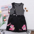 Summer girls' two-piece outfit: striped tank top with one-shoulder straps and shorts, featuring cartoon print, fashionable kuromi korean style