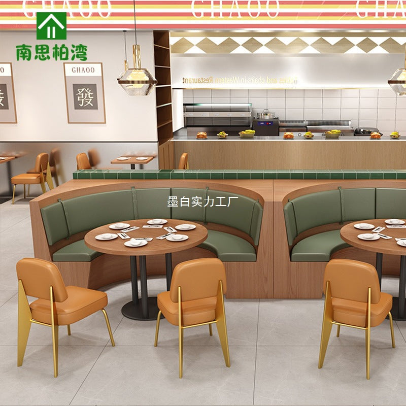 Catering furniture Chinese card seat sofa restaurant commercial modern hotel noodle shop milk tea shop table and chair combination solid wood