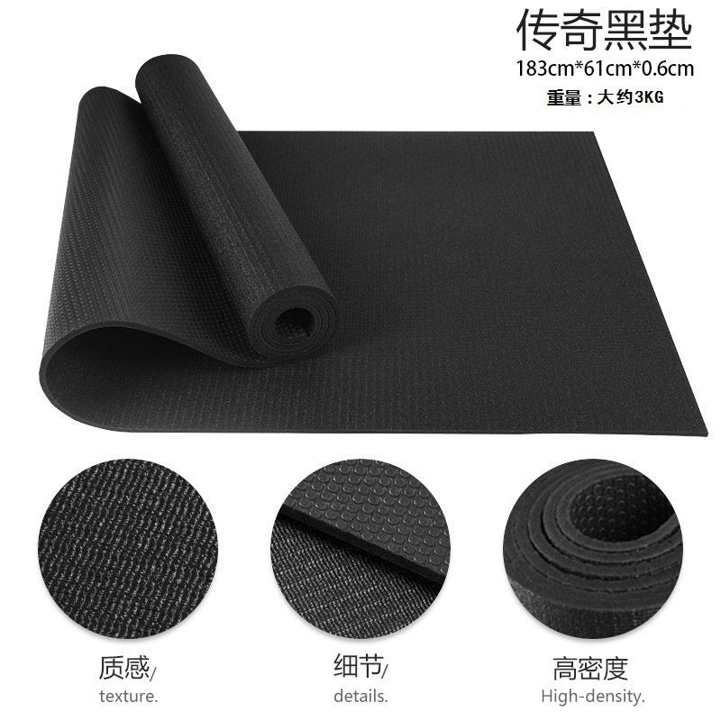 Pvc high-density yoga mat non-slip widened extra large fitness black mat floor mat thickened wholesale for home factory 6mm