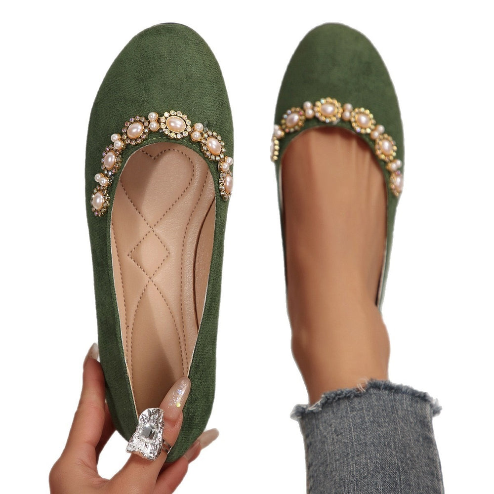 spring new fashion pearl rhinestone flat comfortable women's slip-on elegant low-cut versatile flats