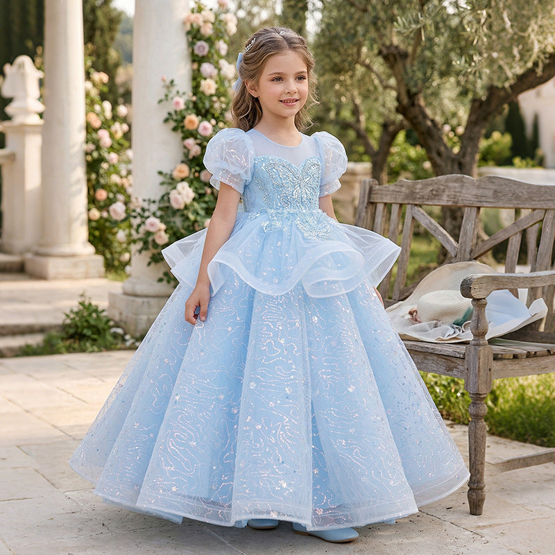 Girls' formal dress - european style, mesh overlay, courtly elegance, children's birthday princess dress, performance costume, new summer collection