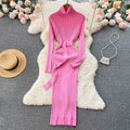 European and american style mock neck knit dress - autumn women's french retro slim fit bodycon maxi dress