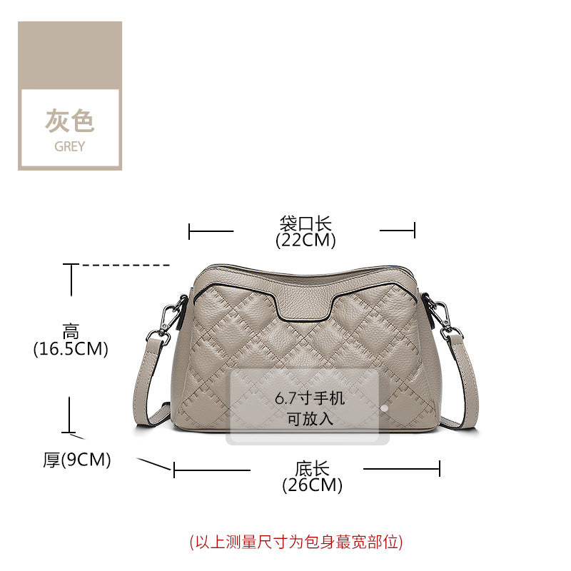 Rhombus first-layer cowhide shoulder women's bag large-capacity messenger bag 2025 new trendy women's fashion simple small square bag