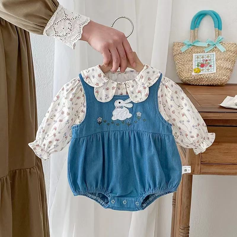 Autumn tops, baby bodysuits, girls' overalls, newborn to one-year-old baby stylish separates set, princess spring and autumn outfit