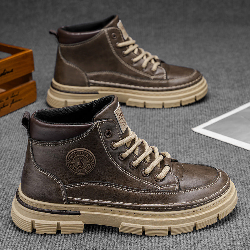 Boots men's high-top spring british style retro genuine leather mencasual leather shoes mid-top waterproofworkwear boots