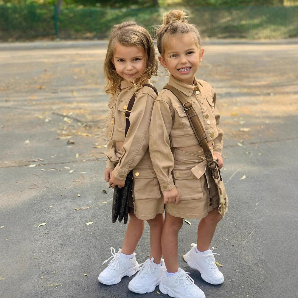 european and american girls' spring/autumn long-sleeved cropped jacket top + bow a-line skirt set - cross-border fashion
