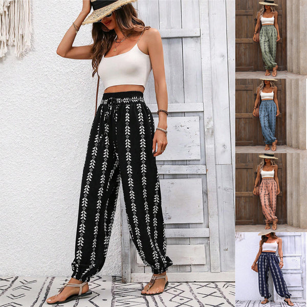 Tiktoktemu European and American women's clothing 2025 spring and summer new versatile grid wide-leg bloomers casual pants