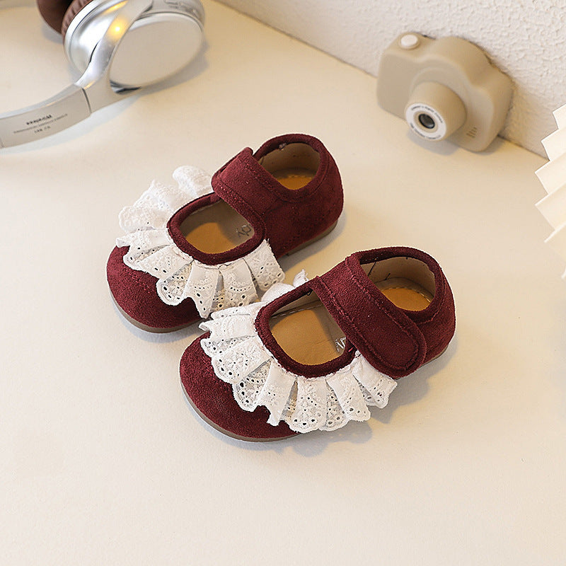 Custom new children's leather shoes korean style girls' lace-trimmed princess shoes elegant student patent leather soft sole flats