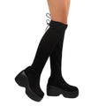 European and american style punk solid color high boots for women,  autumn/winter new collection, leather stretch wedge heel platform over-the-knee boots