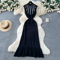 Luxury sleeveless halter neck diamond-embellished knit dress - women's summer high-waisted fitted mermaid dress - commute-friendly designer maxi dress