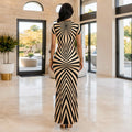 C7725 cross-border   fashion women's elegant personalized printed striped long dress