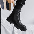 Popular martin boots for men, high-top trendy spring & fall british style, retro mid-top leather shoes, heightening black leather boots