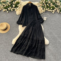 Age-reducing suit for women classy sense cut outlacepatchwork lantern long sleevesshirt + high waistslimming look large swing skirt