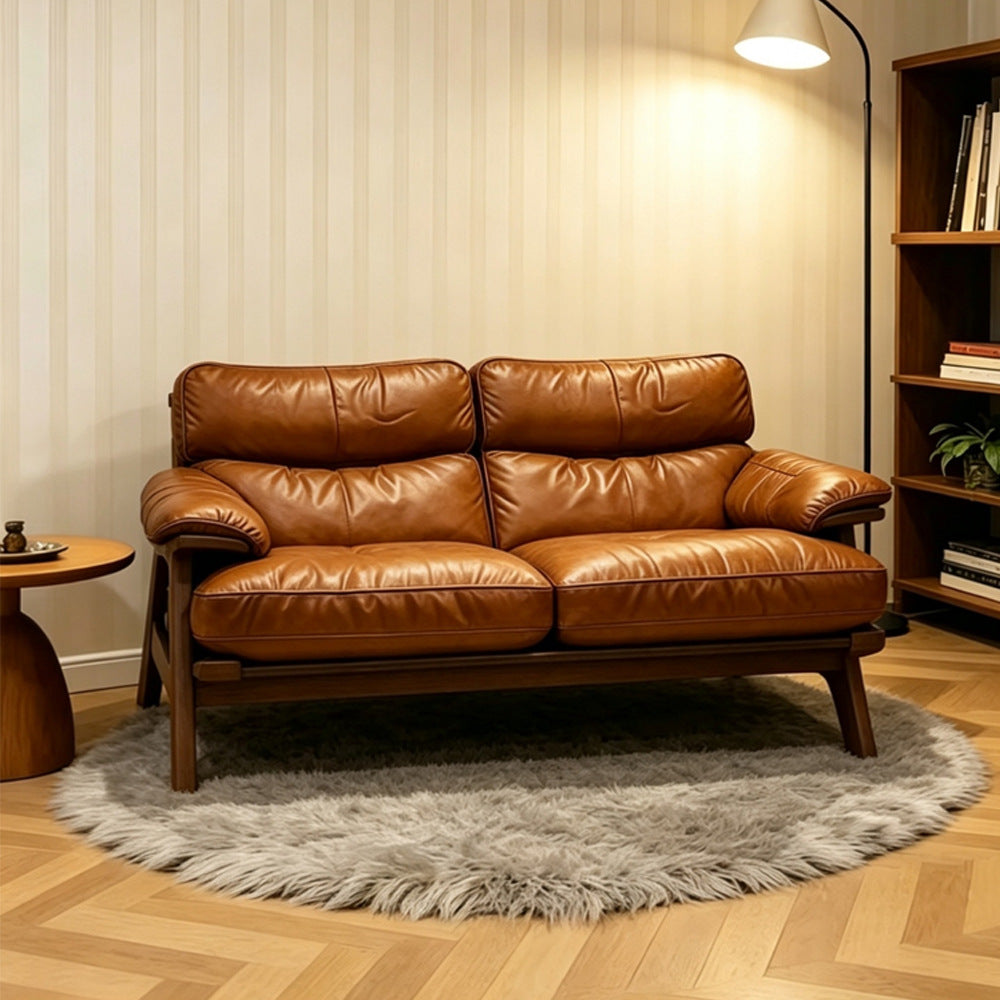 Second-hand style genuine leather sofa frenchretroaccessible luxury house small apartment living room american first-layer cowhide straight row combination