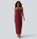 European and american cross-border women's fashion:  summer new arrivals - stylish vacation-inspired solid color halter neck tie-back backless dress wholesale
