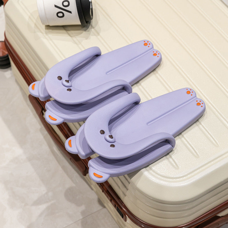 Bear foldable slippers couple travel convenient non-slip outdoor flip-flops beach shoes business trip flip-flops